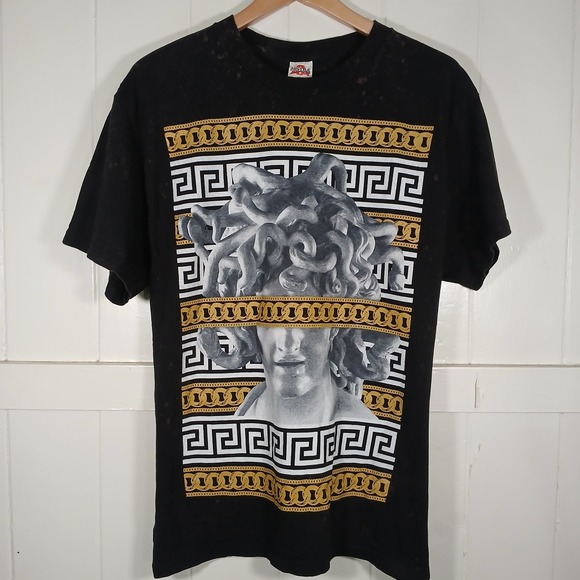 Alstyle Other - Medusa Greek Gold Chain Graphic T-Shirt Acid Bleach Wash Men Large Black Alstyle